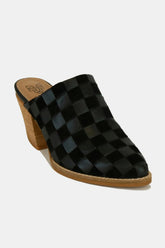 Beast Fashion Woven Checkerboard Block Heel Mule Shoes - Trendy & Comfortable